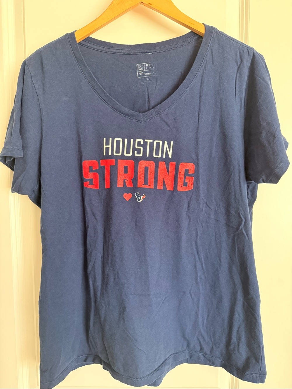 Fanatics Navy Houston STRONG V-Neck Tee with Red Graphic